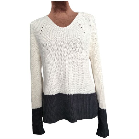 Andrea jovine ecru Black Color Block striped v-neck sweater size s - Picture 2 of 8